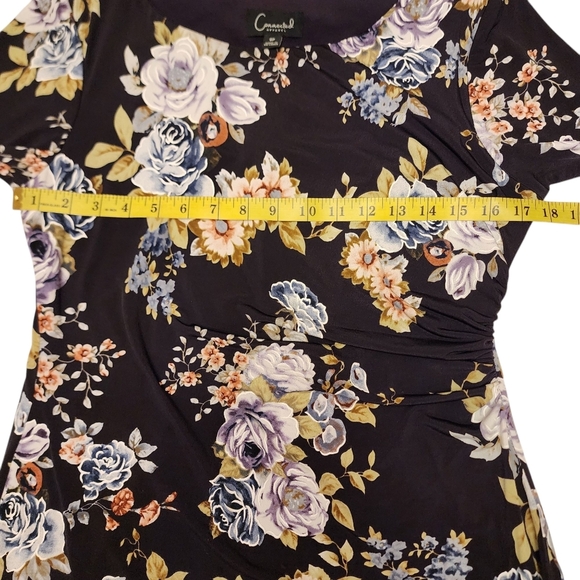 Connected Apparel Deep Pruple Faux Wrap Flroal Stretchy Dress Size 8P - Picture 12 of 15